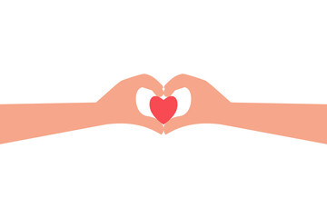 A couple's hands holding a red heart. Showing the love that completes each other. The concept for Valentine's Day. Vector illustration flat design style