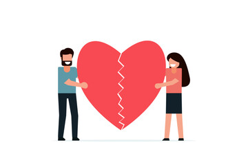 A couple who brought their divided hearts together. Showing the love that completes each other. The concept for Valentine's Day. Vector illustration flat design style