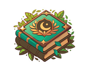 The Quran is The Guideline for Muslims. Eid Mubarak Icon Vector Illustration