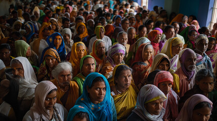 Indian election scene with high-quality imagery of a crowded polling station