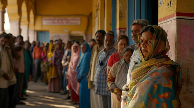 Indian election scene with high-quality imagery of a crowded polling station