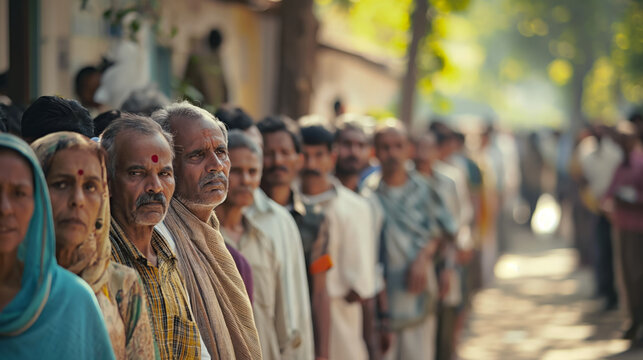 Indian election scene with high-quality imagery of a crowded polling station - Powered by Adobe