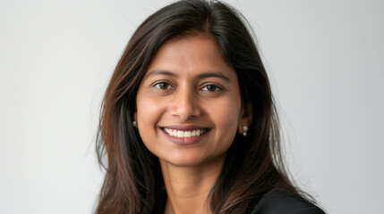 Fototapeta premium Happy close-up of an Indian woman showcasing professional confidence