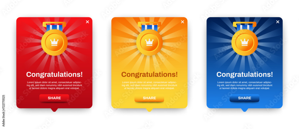 Wall mural set of modern congratulations pop up banner with flat design on white background. professional web d