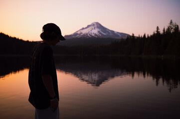 Silhouette at Dusk at Trillium Lake with Mt. Hood