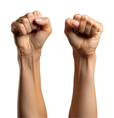 portrait of left and right hands up and clenched isolated on transparent background, generative ai - obrazy, fototapety, plakaty