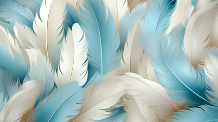 Naklejka premium Beautiful fluffy white feather, abstract feather on white background. High resolution. Copy space for design and text. Pastel beige and white colors. High resolution.