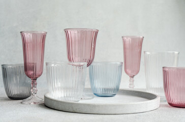 Variety of different empty crystal glasses