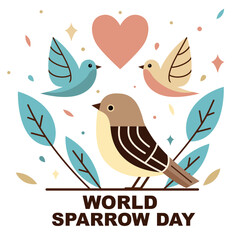 World Sparrow Day. Cute hand drawn birds in doodle style. Vector illustration.