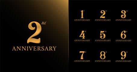Luxury anniversary logo collection. Number symbol with gold color for birthday event or celebration
