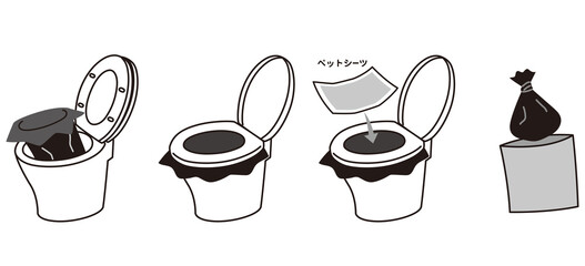 ペットシーツを使用した簡易トイレの使用手順　防災用品