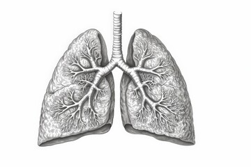 Detailed Human Lungs Illustration, outline drawings on white