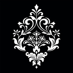 Damask graphic ornament. Floral design element. Black and white vector pattern.