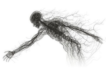 Abstract Human Vasculature and Nervous System, Outline Drawings on white
