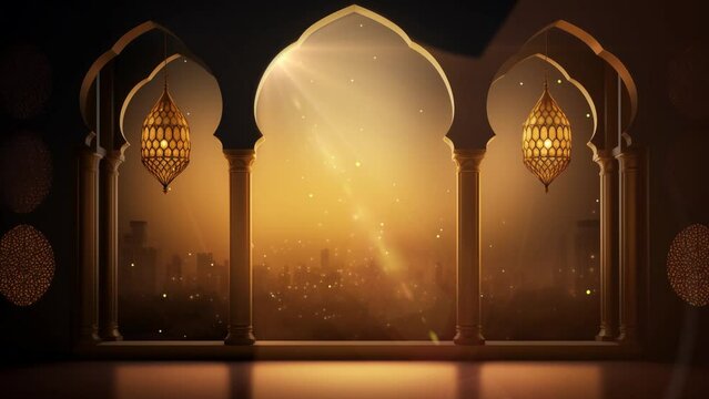 Arabic window design. Ramadan Kareem greeting card. islam decoration. islam design.  seamless looping overlay 4k virtual video animation background 