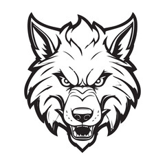 2d black outline vector hand drawn art style minimalism black and white mascot head of werewolf