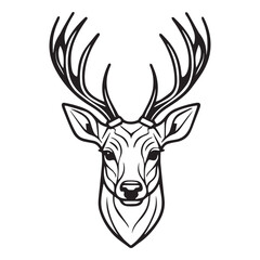Fototapeta premium 2d black outline vector hand drawn art style minimalism black and white animal head of deer