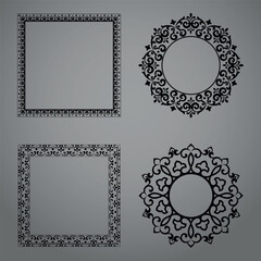 Set of decorative frames Elegant vector element for design in Eastern style, place for text. Floral black and gray borders. Lace illustration for invitations and greeting cards