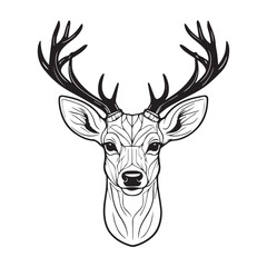 2d black outline vector hand drawn art style minimalism black and white animal head of deer