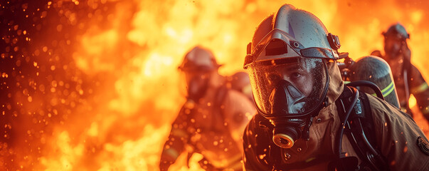  Firefighter Team Against the Blaze, Firefighter in protective gear facing  fierce blaze, testament to the courage and valor  these first responders , global warming is driver global wildfire trends