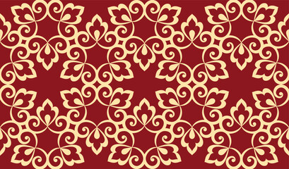 Flower geometric pattern. Seamless vector background. Gold and red ornament