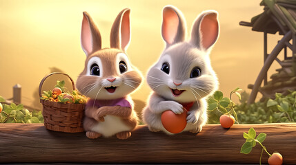 cute rabbit friends together for kids and children friendship