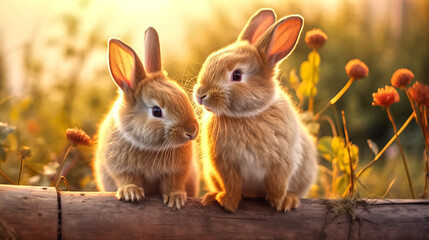 Fototapeta na wymiar cute rabbit friends together for kids and children friendship