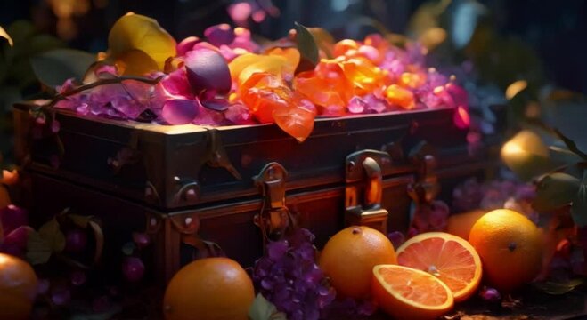 treasure chest and fruits background