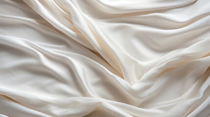 Crumpled white bed blanket. Flat lay style. Home textiles. Comfort concept - 722776987