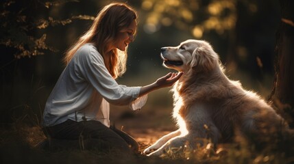 Woman Playing with Dog Cinematic Scene