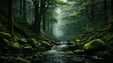 Naklejka premium Verdant green transitioning into a misty forest green captures