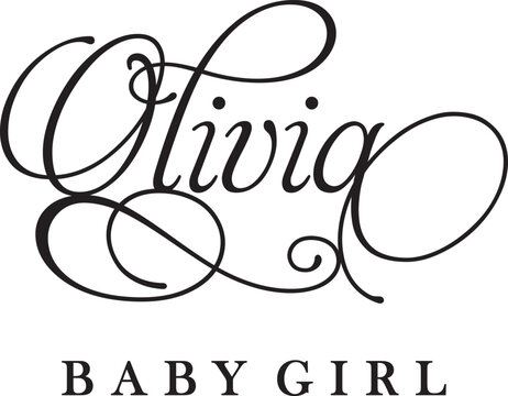 Olivia baby girl sign design name text word font swirl 