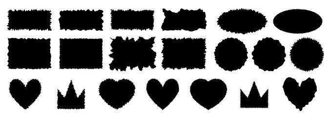 Jagged rectangle. Black simple shape. Rectangle paper template jagged and rough.