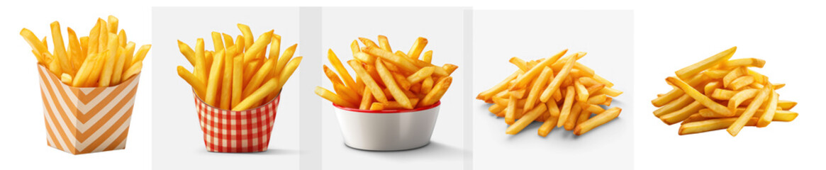 A photo of fries box, isolated on transparency background PNG - obrazy, fototapety, plakaty