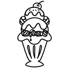 Ice cream outline illustration set and   hand drawn cartoon.