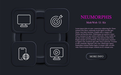 Sniper set line icon. Weapons, optics, advertising, target audience, purpose, increasing profits, advertising. Neomorphism style. Vector line icon for business and advertising