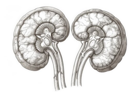 kidney anatomy drawing, grayscale, medical clip art preview