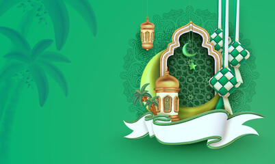 Beautiful Eid Mubarak 3d Design Banner Template - 722780105