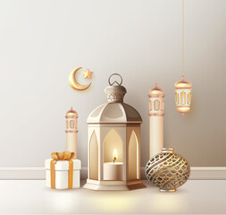 3d realistic Islamic background for Ramadan Eid Mubarak Islamic New Year and Islamic Holiday Event - 722780163