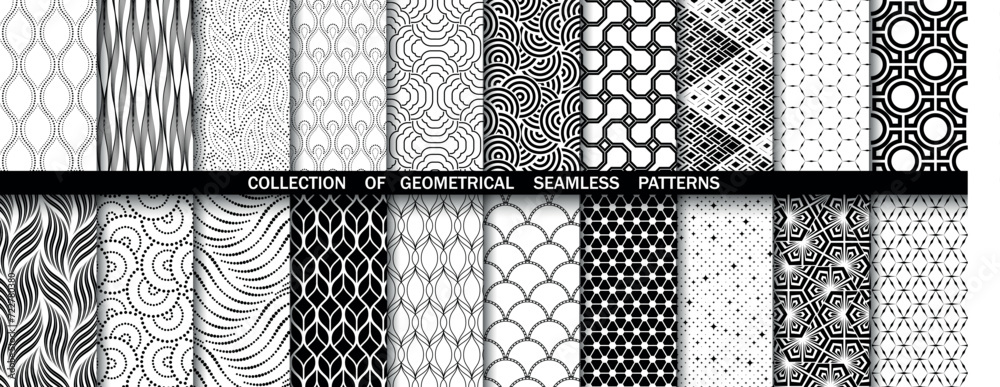 Aufkleber Geometric set of seamless black and white patterns. Simple vector graphics