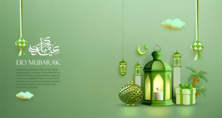 Foto op Plexiglas Eid Mubarak Template with 3d realistic islamic ornaments © creadib