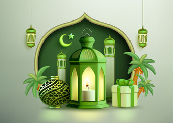 Realistic 3d Ramadhan Vector Illustration color islamic month - 722780512
