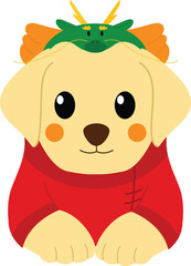 Dog labrador with Chinese new year costume , cartoon cute dog