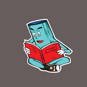 make a cute cartoon of a doll reading a book so it's smart