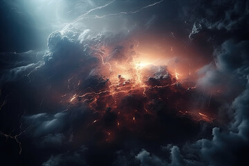 Cosmic thunderstorm with electric lightning flashes and swirls in the nebula