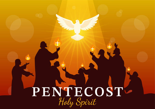 Pentecost Sunday Vector Illustration with Flame and Holy Spirit Dove in Catholics or Christians Religious Culture Holiday Flat Cartoon Background