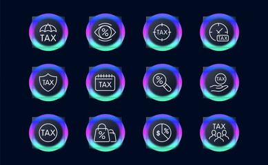 Tax set line icon. Interest, money, finance, bank, debt, accounting, dollar, savings, economics. Glassmorphism style. Vector line icon for business and advertising