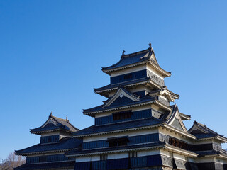 冬の朝の国宝松本城の風景