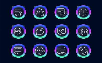 Dialog box set line icon. Communication, chat, dating, correspondence, comics, message. Glassmorphism style. Vector line icon for business and advertising