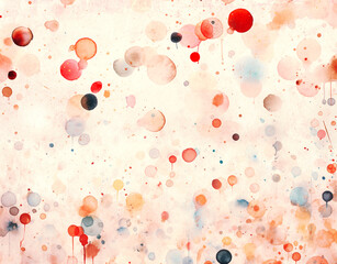 Bright colorful watercolor splash on retro paper texture. Colorful ink splashes of red, blue, maroon, yellow color. Splatter stain and droplet on paper background. Horizontal backdrop with paint dots